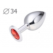 Коническая серебристая анальная втулка с красным кристаллом - 8,2 см. - Anal Jewelry Plug - купить с доставкой в Новомосковске