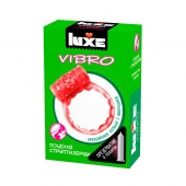 Розовое эрекционное виброкольцо Luxe VIBRO  Поцелуй стриптизёрши  + презерватив - Luxe - в Новомосковске купить с доставкой