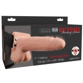 Телесный перезаряжаемый вибрострапон 7  Hollow Rechargeable Strap-on with Balls - 20,3 см. - Pipedream - купить с доставкой в Новомосковске