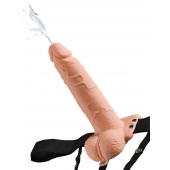 Телесный полый страпон с имитацией эякуляции 7.5  Hollow Squirting Strap-On with Balls Flesh - 21,6 см. - Pipedream - купить с доставкой в Новомосковске