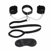 Чёрный ошейник с наручниками и поводком Collar Cuffs   Leash Set - Lux Fetish - купить с доставкой в Новомосковске