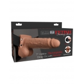 Кофейный перезаряжаемый вибрострапон 7  Hollow Rechargeable Strap-on with Balls - 20,3 см. - Pipedream - купить с доставкой в Новомосковске