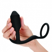 Черное эрекционное кольцо с анальным плагом Snug   Tug - b-Vibe - в Новомосковске купить с доставкой