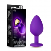 Фиолетовая анальная пробка Bling Plug Medium с золотистым стразом - 8,3 см. - Blush Novelties - купить с доставкой в Новомосковске