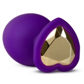 Фиолетовая анальная пробка Bling Plug Large с золотистым стразом - 9,5 см. - Blush Novelties - купить с доставкой в Новомосковске