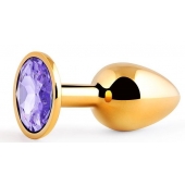 Золотистая анальная пробка с фиолетовым стразом - 7,2 см. - Anal Jewelry Plug - купить с доставкой в Новомосковске