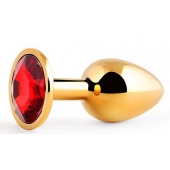Золотистая анальная пробка с красным стразом - 7,2 см. - Anal Jewelry Plug - купить с доставкой в Новомосковске