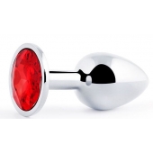 Серебристая анальная пробка с красным стразом - 7,2 см. - Anal Jewelry Plug - купить с доставкой в Новомосковске