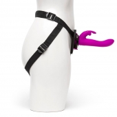 Лиловый страпон Rechargeable Vibrating Strap-On Harness Set - 17,6 см. - Happy Rabbit - купить с доставкой в Новомосковске