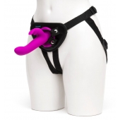 Лиловый страпон Rechargeable Vibrating Strap-On Harness Set - 17,6 см. - Happy Rabbit - купить с доставкой в Новомосковске
