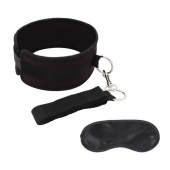 Черный ошейник с длинным поводком Collar and Leash Set - Lux Fetish - купить с доставкой в Новомосковске