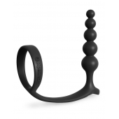 Черная анальная цепочка с эрекционным кольцом Ass-gasm Cockring Anal Beads - Pipedream - в Новомосковске купить с доставкой