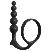 Черная анальная цепочка с эрекционным кольцом Ass-gasm Cockring Anal Beads - Pipedream - в Новомосковске купить с доставкой