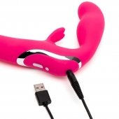 Ярко-розовый безремневой страпон Rechargeable Vibrating Strapless Strap-On - Happy Rabbit - купить с доставкой в Новомосковске