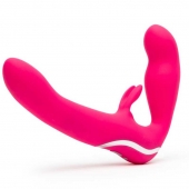 Ярко-розовый безремневой страпон Rechargeable Vibrating Strapless Strap-On - Happy Rabbit - купить с доставкой в Новомосковске