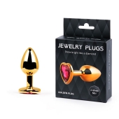 Золотистая анальная пробка с малиновым кристаллом-сердечком - 7 см. - Anal Jewelry Plug - купить с доставкой в Новомосковске