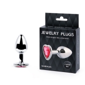 Серебристая анальная пробка с малиновым кристаллом-сердечком - 7 см. - Anal Jewelry Plug - купить с доставкой в Новомосковске