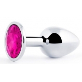 Серебристая анальная пробка с малиновым кристаллом - 7,2 см. - Anal Jewelry Plug - купить с доставкой в Новомосковске