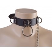 Черный кожаный ошейник Big Ring - Sitabella - купить с доставкой в Новомосковске