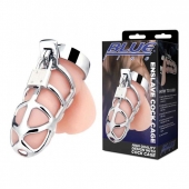 Серебристая металлическая клетка для члена с замком Enslave Cock Cage - BlueLine - купить с доставкой в Новомосковске