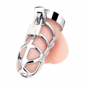 Серебристая металлическая клетка для члена с замком Enslave Cock Cage - BlueLine - купить с доставкой в Новомосковске