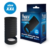 Черная открытая насадка на пенис с кольцом для мошонки XXL-size - 9,4 см. - Sex Expert - в Новомосковске купить с доставкой