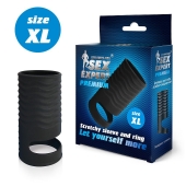 Черная открытая насадка на пенис с кольцом для мошонки XL-size - 8,9 см. - Sex Expert - в Новомосковске купить с доставкой