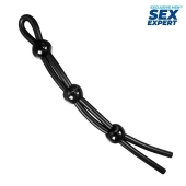 Черное силиконовое лассо с тремя шариками для утяжки - Sex Expert - в Новомосковске купить с доставкой