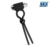 Черное эрекционное кольцо-лассо с вибрацией - Sex Expert - в Новомосковске купить с доставкой