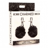 Зажимы для сосков с черным помпонами Pom Pom Nipple Clamps - XR Brands - купить с доставкой в Новомосковске