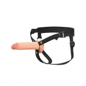 Телесный полый страпон на черных ремнях Hollow Silicone Strap-on - 17,8 см. - Pipedream - купить с доставкой в Новомосковске