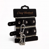 Черные скругленные наручники с мягкой бежевой подкладкой - Crazy Handmade - купить с доставкой в Новомосковске