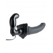 Черный страпон с вагинальной пробкой Deluxe Vibrating Penetrix Strap-On - 19 см. - Pipedream - купить с доставкой в Новомосковске