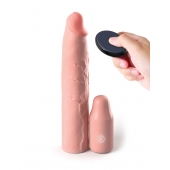 Телесная вибронасадка на член 3  Vibrating Mega X-tension with Remote - 22,9 см. - Pipedream - в Новомосковске купить с доставкой