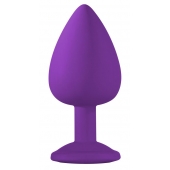Большая фиолетовая анальная пробка Emotions Cutie Large с голубым кристаллом - 10 см. - Lola Games - купить с доставкой в Новомосковске