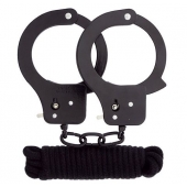 Чёрные наручники из листового металла в комплекте с веревкой BONDX METAL CUFFS LOVE ROPE SET - Dream Toys - купить с доставкой в Новомосковске