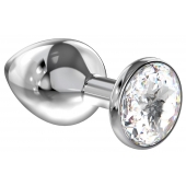 Большая серебристая анальная пробка Diamond Clear Sparkle Large с прозрачным кристаллом - 8 см. - Lola Games - купить с доставкой в Новомосковске