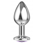 Большая серебристая анальная пробка Diamond Purple Sparkle Large с фиолетовым кристаллом - 8 см. - Lola Games - купить с доставкой в Новомосковске