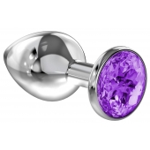 Большая серебристая анальная пробка Diamond Purple Sparkle Large с фиолетовым кристаллом - 8 см. - Lola Games - купить с доставкой в Новомосковске