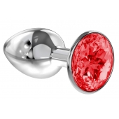 Малая серебристая анальная пробка Diamond Red Sparkle Small с красным кристаллом - 7 см. - Lola Games - купить с доставкой в Новомосковске