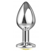Большая серебристая анальная пробка Diamond Yellow Sparkle Large с жёлтым кристаллом - 8 см. - Lola Games - купить с доставкой в Новомосковске