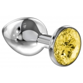 Большая серебристая анальная пробка Diamond Yellow Sparkle Large с жёлтым кристаллом - 8 см. - Lola Games - купить с доставкой в Новомосковске