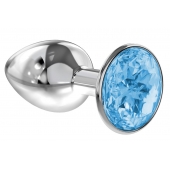Малая серебристая анальная пробка Diamond Light blue Sparkle Small с голубым кристаллом - 7 см. - Lola Games - купить с доставкой в Новомосковске