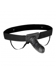 Чёрный полый страпон с вибрацией Unisex Vibrating Hollow Strap-On - 14 см. - Lux Fetish - купить с доставкой в Новомосковске