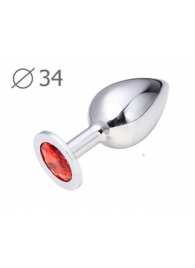 Коническая серебристая анальная втулка с красным кристаллом - 8,2 см. - Anal Jewelry Plug - купить с доставкой в Новомосковске