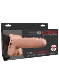 Телесный перезаряжаемый вибрострапон 7  Hollow Rechargeable Strap-on with Balls - 20,3 см. - Pipedream - купить с доставкой в Новомосковске