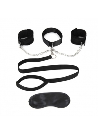 Чёрный ошейник с наручниками и поводком Collar Cuffs   Leash Set - Lux Fetish - купить с доставкой в Новомосковске