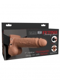 Кофейный перезаряжаемый вибрострапон 7  Hollow Rechargeable Strap-on with Balls - 20,3 см. - Pipedream - купить с доставкой в Новомосковске