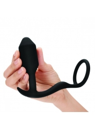 Черное эрекционное кольцо с анальным плагом Snug   Tug - b-Vibe - в Новомосковске купить с доставкой