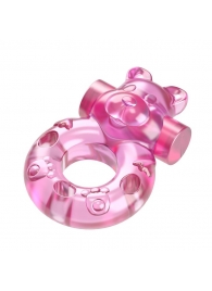 Розовое эрекционное виброкольцо на пенис Pink Bear - Baile - в Новомосковске купить с доставкой